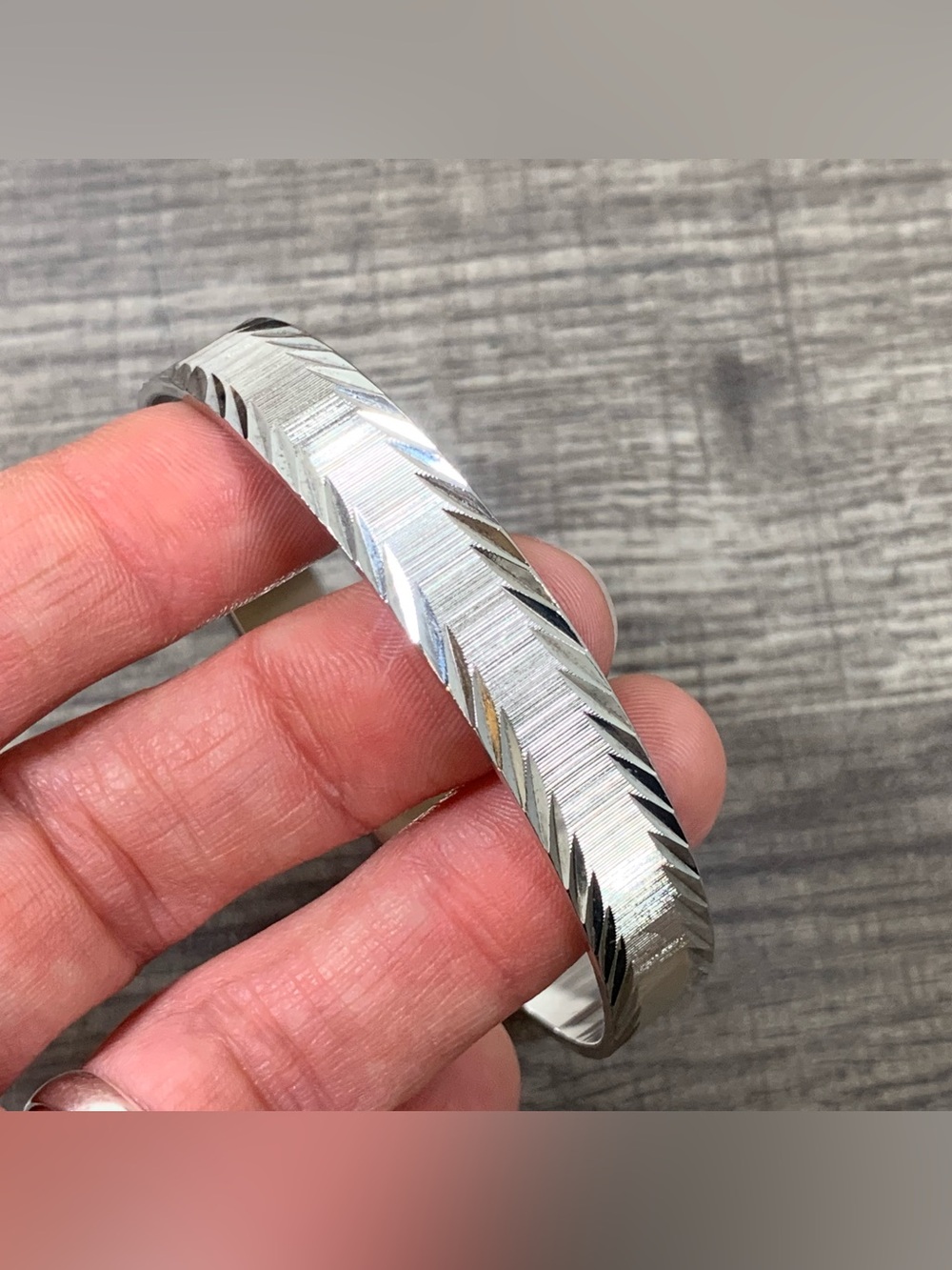 Monet Etched Silver Toned Metal Bangle Beacelet Signed 8”
